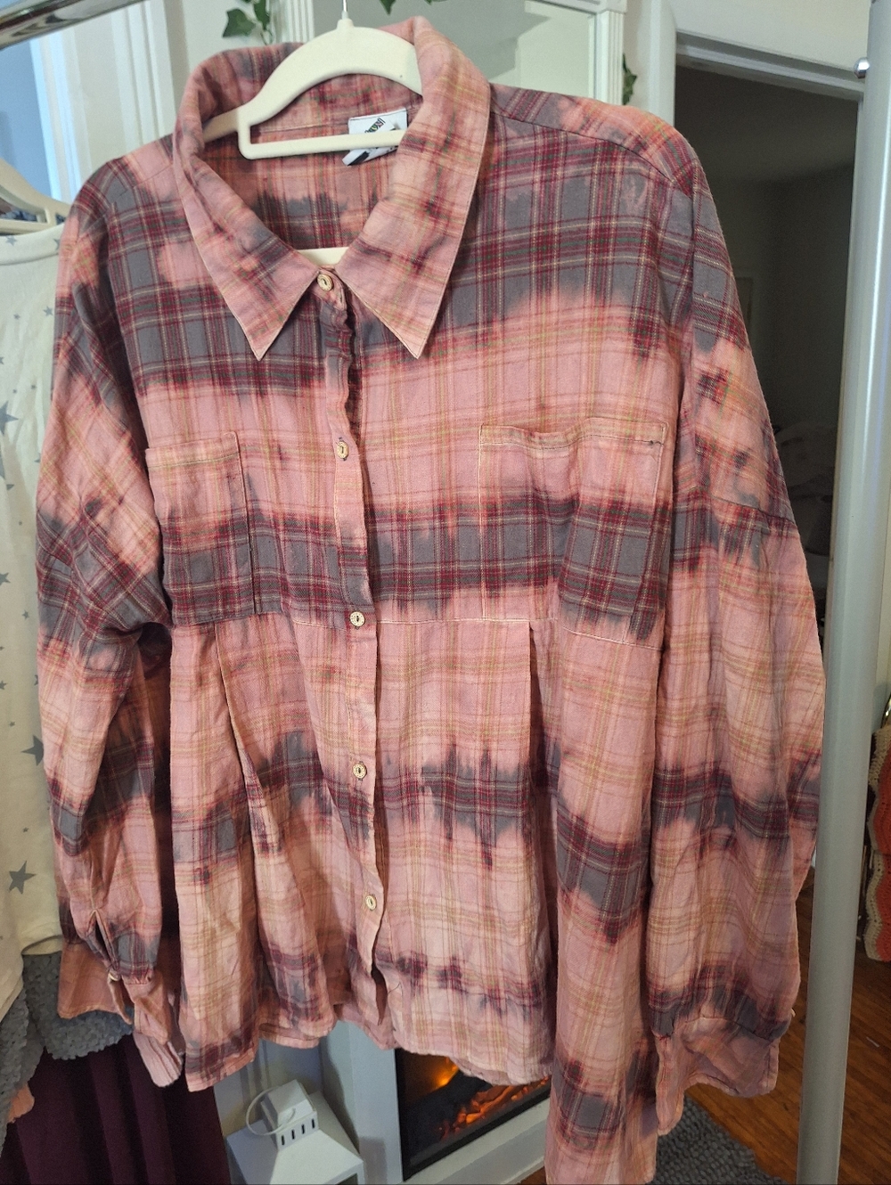 Tie-dyed Pleated Flannel Top Size 2x